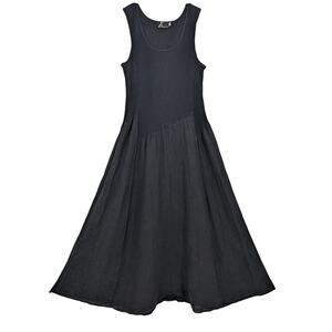 FENINI Whimsigoth Balloon Hem Maxi/Midi Dress Cotton Ribbed Tank & Linen Skirt M